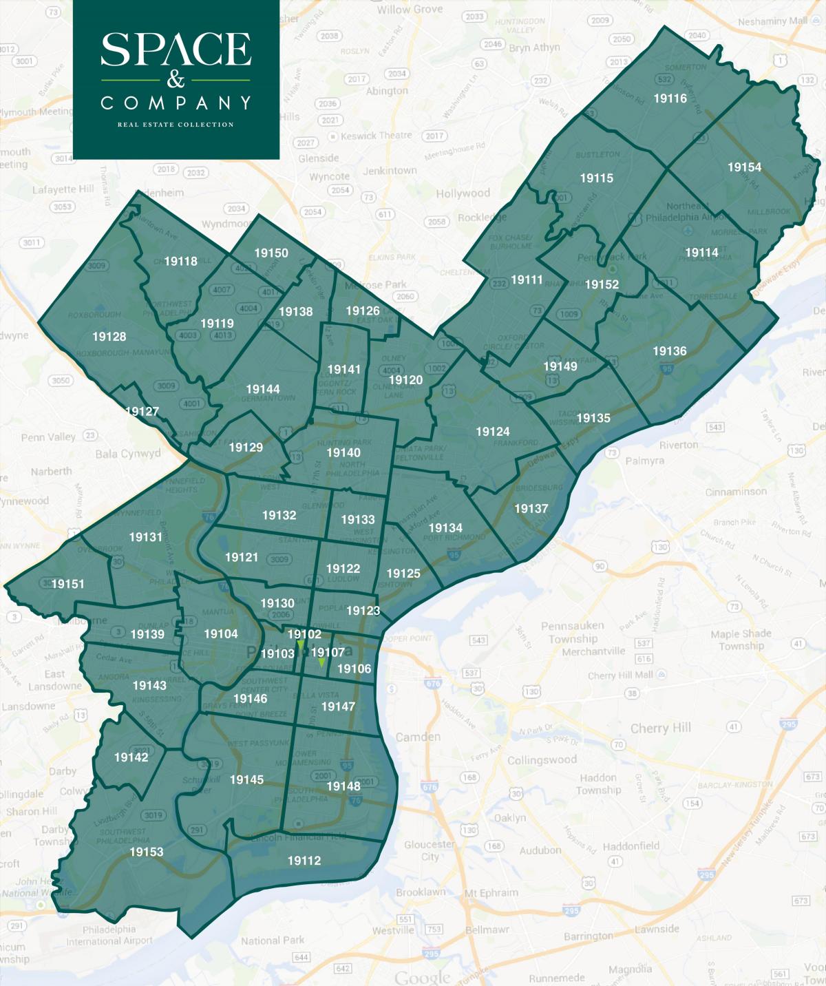 зип код газрын зураг Philadelphia